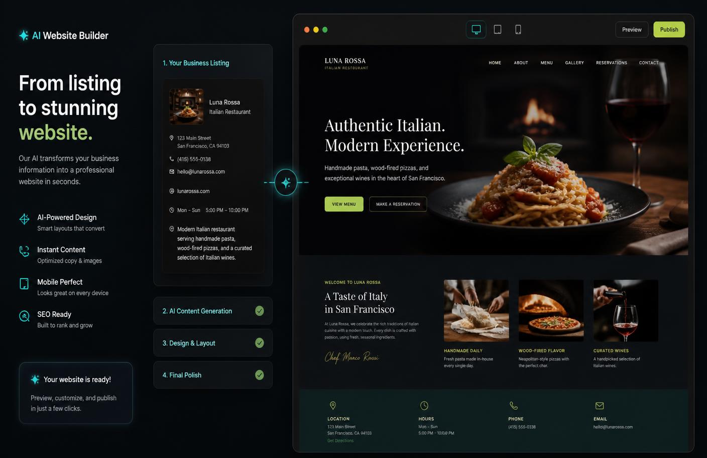 Zuqeva transforming a business listing into a finished restaurant website